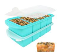 Jonuin 2 Pack Soup Cubes Silicone Freezer Mould, Freezer Tray with Lid, Large 4-Compartment Soup Freezer Containers, Makes 8 1-Cup Portions Cubes, Ice Cube Tray for Meal Prep, Soups, Sauce (Blue)
