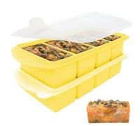 Jonuin 2 Pack Soup Cubes Silicone Freezer Tray, Soup Freezer Containers with Lid, Large 4-Compartment, Makes 8 1-Cup Portions Cubes, Silicone Freezer Moulds for Meal Prep, Soups, Sauce (Yellow)