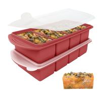 Jonuin 2 Pack Soup Cubes Silicone Freezer Tray, Soup Freezer Containers with Lid, Large 4-Compartment, Makes 8 1-Cup Portions Cubes, Silicone Freezer Moulds for Meal Prep, Soups, Sauce (Red)