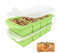 Jonuin 2 Pack Soup Cubes Silicone Freezer Tray, Soup Freezer Containers with Lid, Large 4-Compartment, Makes 8 1-Cup Portions Cubes, Silicone Freezer Moulds for Meal Prep, Soups, Sauce (Avocado Green)