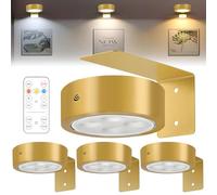 Jonuin 4 Pack Picture Lights for Wall, Battery Operated Picture Light with Remote Control & 3 Color Temps, Dimmable Timer, Wireless Magnetic Wall Lights for Painting, Portrait, Poster, Art Frame(Gold)