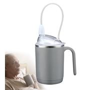 Jonuin 450ml Adult Sippy Cup, 3-in-1 Beakers for Elderly, Spill Proof Adult Sippy Cup with Handle and 35cm Long Straw, Stainless Steel Dysphagia Cups for Disabled Adults & Patients (Grey)