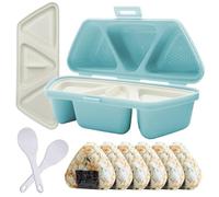 Jonuin 6 in 1 Onigiri Mold, 2-Pack Onigiri Mould for Making and Storing Sushi, Non-Stick Rice Ball Maker with Rice Spoons, Triangle Sushi Mould & Bento Box for Easy Shaping Meal (Blue)