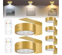 Jonuin 6 Pack Picture Lights for Wall, Battery Operated Picture Light with Remote Control & 3 Color Temps, Dimmable Timer, Wireless Magnetic Wall Lights for Painting, Portrait, Poster, Art Frame(Gold)