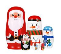 Jonuin 6 Pcs Wooden Russian Nesting Dolls, Christmas Russian Dolls, Cute Christmas Matryoshka with Santa Claus, Snowman, Polar Bear, Penguin, Elk - for Christmas Party Decor & Home Decoration