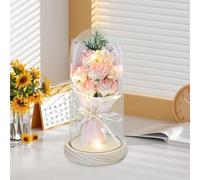 Jonuin 7 Eternal Roses in Glass Dome, Artificial Flowers Rose with LED Lights & Real Wood Base, Light Up Rose in a Glass Dome, Gift for Wife, Mum, Valentine's Day, Anniversary, Birthday, Chiristmas