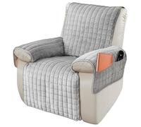 Jonuin Armchair Covers with Pockets, Non Slip Recliner Chair Cover with Elastic Strap, Soft Flannel Chair Covers for Armchairs, Washable Armchair Slipcovers, Sofa Protector for Pets & Kids (Grey)