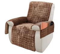 Jonuin Armchair Covers with Pockets, Non Slip Recliner Chair Cover with Elastic Strap, Soft Flannel Chair Covers for Armchairs, Washable Armchair Slipcovers, Sofa Protector for Pets & Kids (Coffee)
