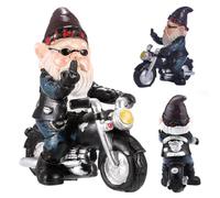 Jonuin Biker Gnomes Garden Ornaments, 5-inch Funny Riding Garden Gnome Figurines Ornaments, Gnome Outdoor Statues, Resin Motorcycle Figurine for Patio Lawn Yard Art Decoration, Black