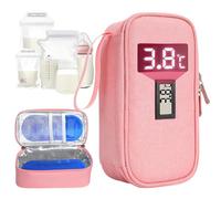 Jonuin Breastmilk Cooler Bag, Breast Milk Cooler Travel Case with Temperature Display & 2 Reusable Ice Packs, Breastmilk Storage Bag for Daycare, Work & Breastfeeding Mums (Pink)
