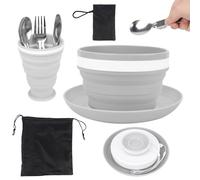 Jonuin Camping Plate Bowl Cup Cutlery Set for 1, 7 Pcs Camping Mess Kit Include Knife, Spoon, Fork, Cup, Bowl & Plate, Folding Camping Plates and Bowls Set, Crockery Sets for Travel Hiking Picnic