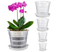 Jonuin Clear Orchid Pot, 8PCS Plastic Plant Pots with Drainage Hole and Tray, Root-Control Nursery Planter, House Plant Pots Nursery Pot for Orchids, Peace Lilies, Snake Plants (11cm/14cm/16cm/19cm)