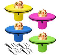 Jonuin Floating Drink Holder, 4 Pcs Floating Coaster Pool Drink Holder with Rope for Pool Party, Hot Tub & Outdoor Water Fun, Compatible with Slim and Wide-mouth Cans and Bottles