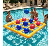 Jonuin Giant Floating Tic Tac Toe Game, Inflatable Tic-Tac-Toe Pool Toys with 10 Balls & 1 Hand Pump for 2-10 Players, Fun Summer Pool Party Water Toys for Pool, Beach, Yard (125 x 122 cm, Yellow)