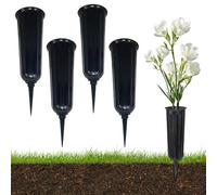 Jonuin Grave Vases with Spike, Cemetery Vase with Stake, 4 Pieces Flower Vases For Graves, Plastic Cemetery Flower Pots, Flower Vase Grave Decorations for Cemetery Headstone Graveside (Black)