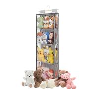 Jonuin Hanging Yarn Storage Organiser with 4 Large Pockets, Hanging Handbag Organiser with Zip, Clear Over The Door Yarn Storage Bag for Knitting Needles, Crochet Hooks, Sewing Balls (Grey)