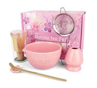 Jonuin Matcha Whisk Set, 6 Pcs Japanese Matcha Set, Pink Matcha Kit with Matcha Bowl, Matcha Whisk, Scoop, Scoop Rest, Sifter and Whisk Holder, Matcha Tea Set for Matcha Lovers & Starter (Pink-6 PCs)