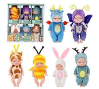 Jonuin Mini Reborn Dolls, 6 Pcs Sleeping Rebirth Dolls with Clothes, Miniature Reborn Doll Toys, Washable Lifelike Newborn Baby Doll, Realistic Small Baby Dolls for Kids Girls Boys