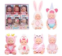 Jonuin Mini Reborn Dolls, 6 Pcs Sleeping Rebirth Dolls with Clothes, Miniature Reborn Dolls, Washable Lifelike Newborn Baby Doll, Realistic Small Baby Dolls for Kids Girls Boys (Pink Theme)