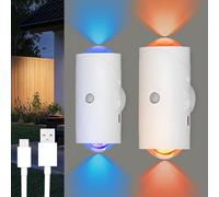 Jonuin Motion Sensor Lights Indoor, 2 Pcs RGB Multi-Color Changing Led Smart Sensor Night Light, Rechargeable Wall Lights with Magnetic, Wireless Wall Lamp for Bedroom Corridor Staircase (White)