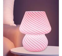 Jonuin Mushroom Table Lamp, 3 Color Dimmable Mushroom Night Light, Desk Lamps, Pink Striped Glass Bedside Table Lamp for Bedroom Living Room Cafe, Aesthetic Room Decor Gift for Girls Women (Pink)