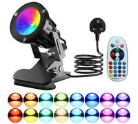 Jonuin Plug in Spot Lights with Remote Control, 6W RGB LED Clip on Spot Light Mains Powered, 3M Cord, IP65 Waterproof, Plant Spot Light for Indoor Outdoor, 15 RGB + Warm White