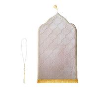 Jonuin Prayer Mat, 25.6 x 45.3 Inch Flannel Muslim Prayer Rug with Tasbih Beads, Irregular Turkish Carpet with Tassels for Ramadan Eid Gift, Portable Area Rug for Salah and Meditation (Camel)