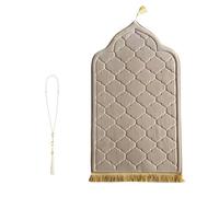 Jonuin Prayer Mat, 25.6 x 45.3 Inch Flannel Muslim Prayer Rug with Tasbih Beads, Irregular Turkish Carpet with Tassels for Ramadan Eid Gift, Portable Area Rug for Salah and Meditation (Beige)