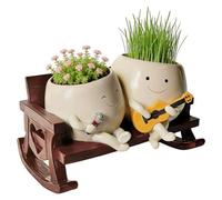 Jonuin Smily Face Planter Pot, Cute Smily Face Planter Pot with Rocking Chair Base, Resin Flower Head Planter with Drainage Hole, Guitar & Microphone Succulent Pot for String of Pearls & Succulents