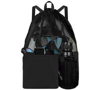 Jonuin Swimming Bag, Drawstring Mesh Swimming Bag, Waterproof Swimming Backpack with Wet Pocket, Swimming Kit Bags for Adults, Kids, Beach, Swimming, Yoga and Gym (Black)
