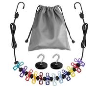 Jonuin Travel Washing Line, 1.8m Portable Clothesline with 12 Colourful Clips and Storage Bag, Retractable Clothes Line for Indoor and Outdoor Use, Elastic Clothesline for Travel, Camping, Balcony