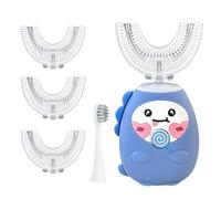 Jonuin U-Shaped 360° Ultrasonic Toothbrush, Kids Electric Toothbrush U Shaped, Automatic Toothbrush with 4 Soft Head, 3 Modes, Ipx7 Waterproof, for Boys and Girls Age 2-12 (Blue Dinosaur)