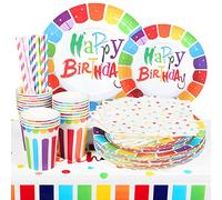 Jonvell Rainbow Birthday Party Tableware Set 101PCS Kids Rainbow Birthday Party Paper Plates Cups and Napkins Set Rainbow Birthday Party Decorations Supplies for 20 Guests