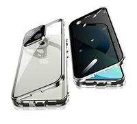 Jonwelsy Anti Peeping Case for iPhone 13 (6.1"), 360 Degree Front and Back Privacy Tempered Glass Cover, Anti SPY Screen, Anti Peep Magnetic Adsorption Metal Bumper for iPhone 13 (Silver)