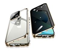 Jonwelsy Anti Peeping Case for iPhone 13 (6.1"), 360 Degree Front and Back Privacy Tempered Glass Cover, Magnetic Adsorption Metal Bumper (Gold)