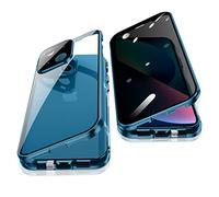 Jonwelsy Anti Peeping Case for iPhone 13 (6.1"), 360 Degree Front and Back Privacy Tempered Glass Cover, Anti SPY Screen, Anti Peep Magnetic Adsorption Metal Bumper for iPhone 13 (Blue)