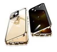 Jonwelsy Anti Peeping Case for iPhone 13 Pro (6.1"), 360 Degree Front and Back Privacy Tempered Glass Cover, Anti SPY Screen, Anti Peep Magnetic Adsorption Metal Bumper for iPhone 13 Pro (Gold)