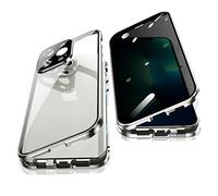 Jonwelsy Anti Peeping Case for iPhone 13 Pro (6.1"), 360 Degree Front and Back Privacy Tempered Glass Cover, Anti SPY Screen, Anti Peep Magnetic Adsorption Metal Bumper for iPhone 13 Pro (Silver)