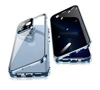 Jonwelsy Anti Peeping Case for iPhone 13 Pro (6.1"), 360 Degree Front and Back Privacy Tempered Glass Cover, Magnetic Adsorption Metal Bumper (Blue)