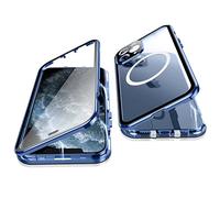 Jonwelsy Case for iPhone 11 Pro Max, 360 Degree Double-sided Protection Compatible with Magsafe Magnetic Adsorption Metal Bumper Front Tempered Glass Back Frosted PC Cover for 11 Pro Max 6.5" (Blue)