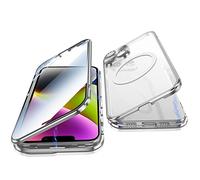 Jonwelsy Case for iPhone 14, 360 Degree Double-sided Protection Compatible with Magsafe Magnetic Adsorption Metal Bumper Front Tempered Glass Back Frosted PC Cover for iPhone 14 6.1" (Silver)