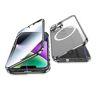 Jonwelsy Case for iPhone 14, 360 Degree Double-sided Protection Compatible with Magsafe Magnetic Adsorption Metal Bumper Front Tempered Glass Back Frosted PC Cover for iPhone 14 6.1" (Black)