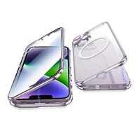 Jonwelsy Case for iPhone 14, 360 Degree Double-sided Protection Compatible with Magsafe Magnetic Adsorption Metal Bumper Front Tempered Glass Back Frosted PC Cover for iPhone 14 6.1" (Purple)