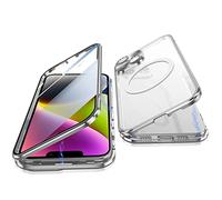 Jonwelsy Case for iPhone 14 Plus, 360 Degree Double-sided Protection Compatible with Magsafe Magnetic Adsorption Metal Bumper Front Tempered Glass Back Frosted PC Cover for 14 Plus 6.7" (Silver)