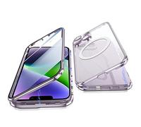 Jonwelsy Case for iPhone 14 Plus, 360 Degree Double-sided Protection Compatible with Magsafe Magnetic Adsorption Metal Bumper Front Tempered Glass Back Frosted PC Cover for 14 Plus 6.7" (Purple)