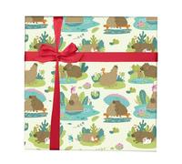 JONWIDR Pack of 5 Capybara Gift Wrapping Paper 51x75cm Kraft Paper Recyclable Gift Wrap Sheets Eco Present Gift Wrapping Paper Birthday for Kids Birthday, Party Festive Decoration (Bathing Time)