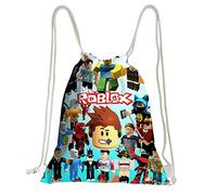 JONWIDR Roblox Drawstring Gym Bag Large Sports Backpack String Bag Drawstring for Women Men, Travel Beach School Bag for Kids,Boys,Girls (Blue Smile)