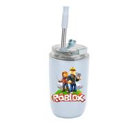 JONWIDR Roblox Stainless Steel Water Bottle 280ml Reusable Stainless Steel Water Bottle with Straw Drinks Cup for Work, Gym, Travel, Sports, Gift (Grassland)