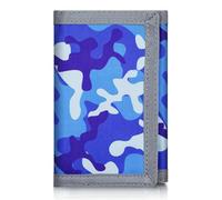 JONYEE Kids Wallet for Boys Ages 4-18, Novelty Trifold Wallet with Key Chain and Zipper Coin Pocket for Teens Children Girls Toddler, Canvas Wallet for Outdoors Sports Birthday Gifts, KT19-Camo Blue,