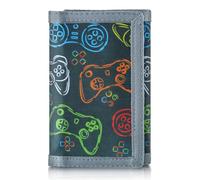 JONYEE Kids Wallet for Boys Ages 4-18, Novelty Trifold Wallet with Key Chain and Zipper Coin Pocket for Teens Children Girls Toddler, Canvas Wallet for Outdoors Sports Birthday Gifts, KT16-Game Black,